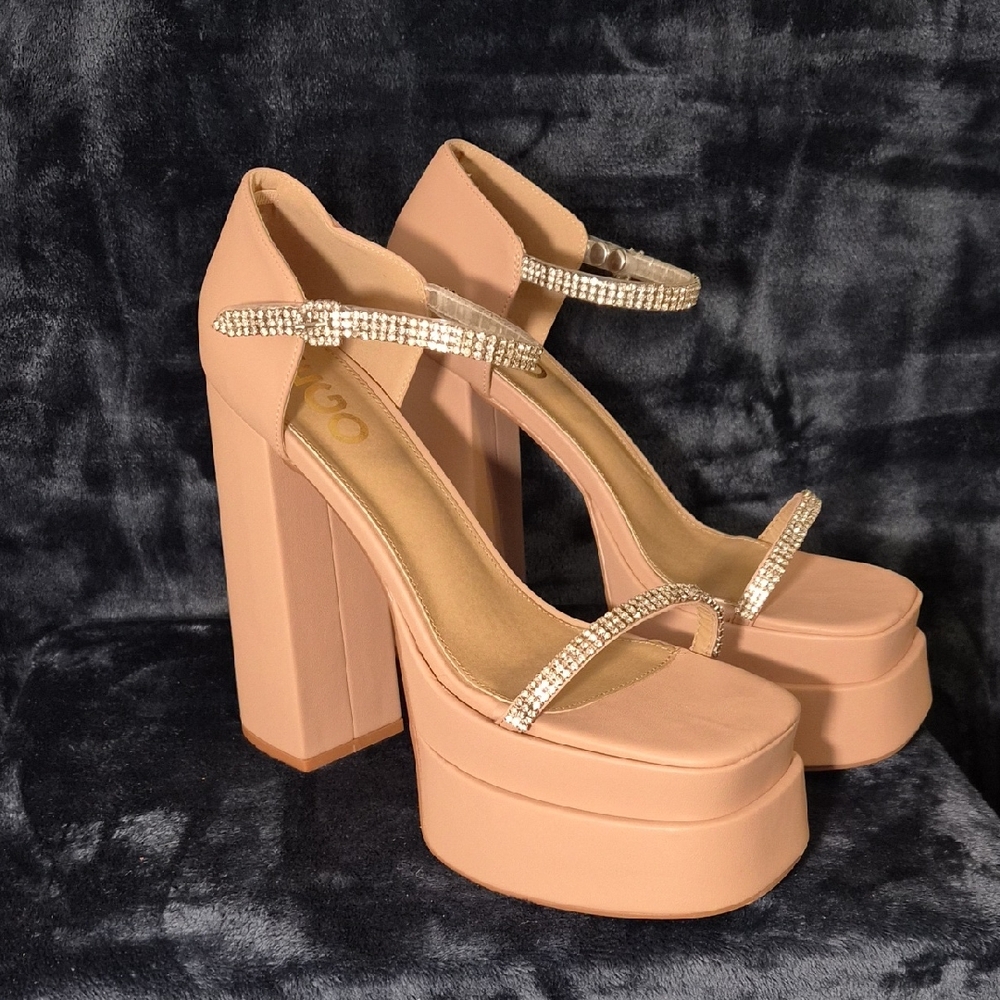 EGO Nude Platform Heels with Sparkling Straps